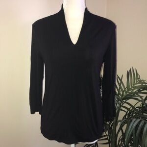 Talbots Stretch 3/4 Sleeve Ink Black Knit Top S